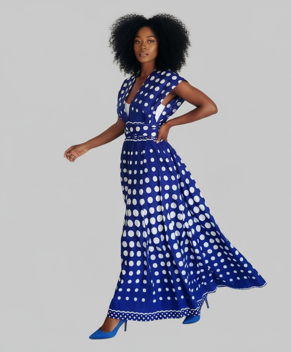 901 - Infinity Palazzo / Romper / Jumpsuit Royal Blue/ White Polkadot