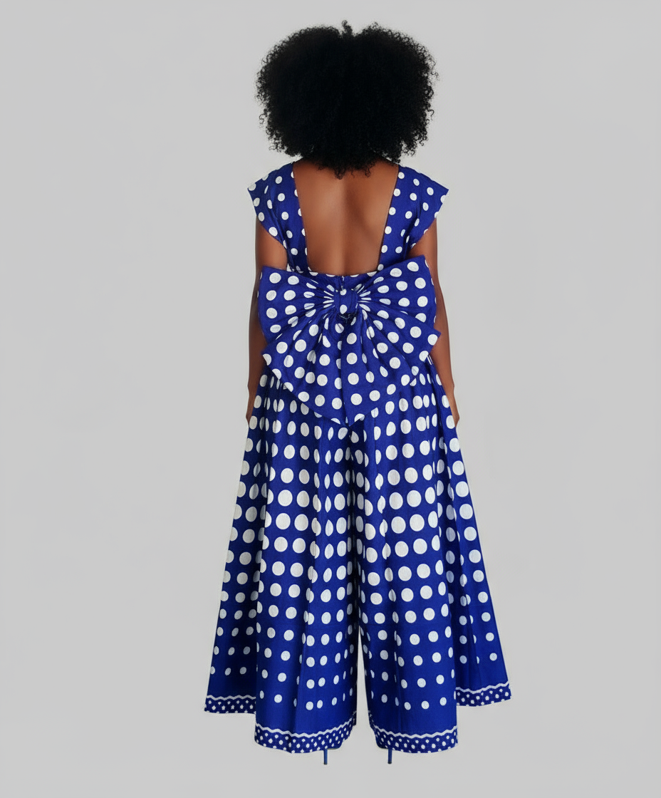 901 - Infinity Palazzo / Romper / Jumpsuit Royal Blue/ White Polkadot