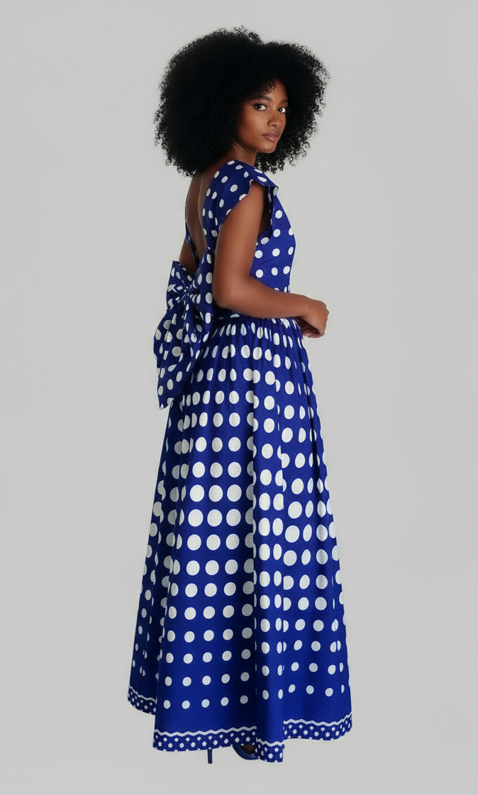 901 - Infinity Palazzo / Romper / Jumpsuit Royal Blue/ White Polkadot