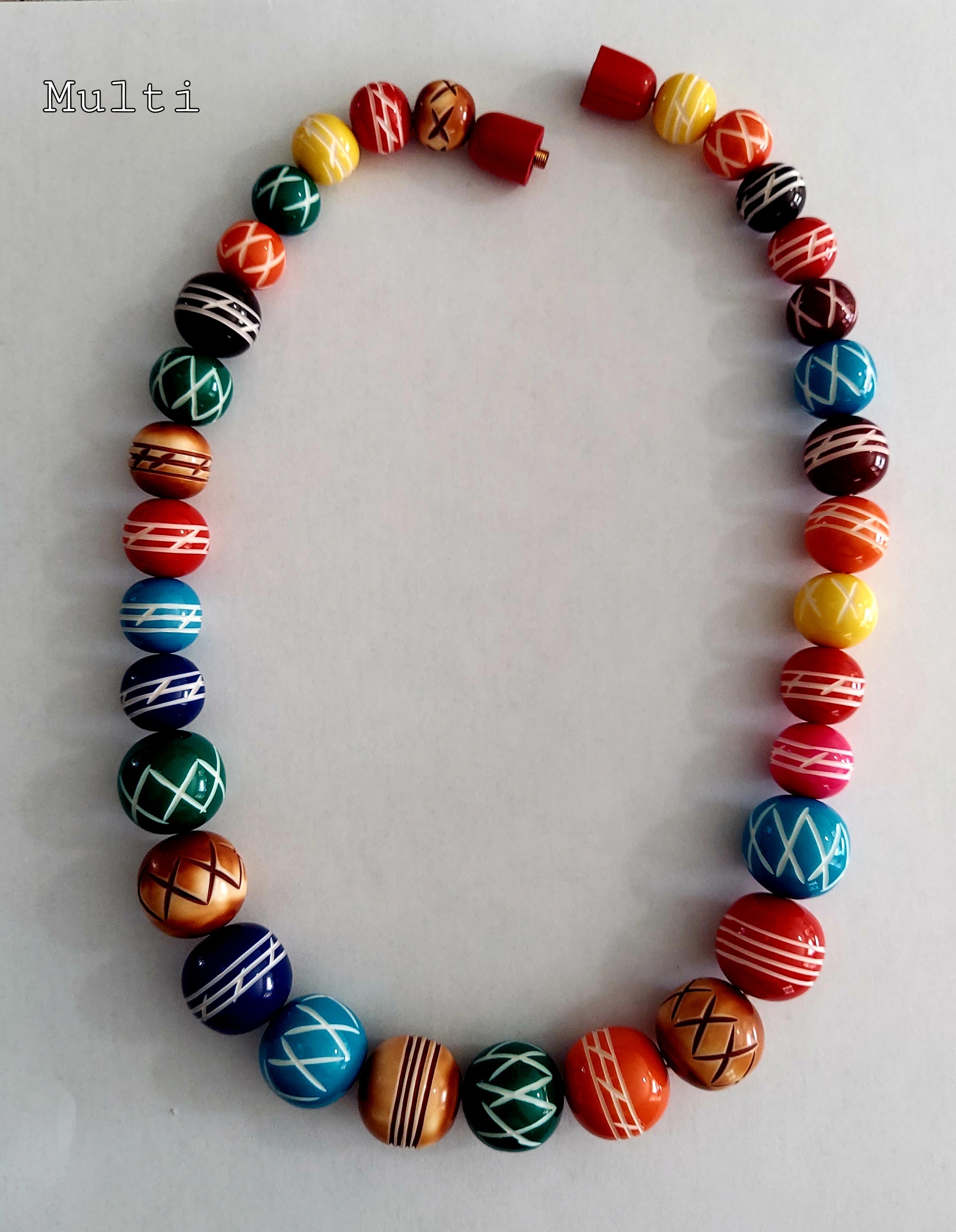 Beaded Necklace Multi color Tribal Print