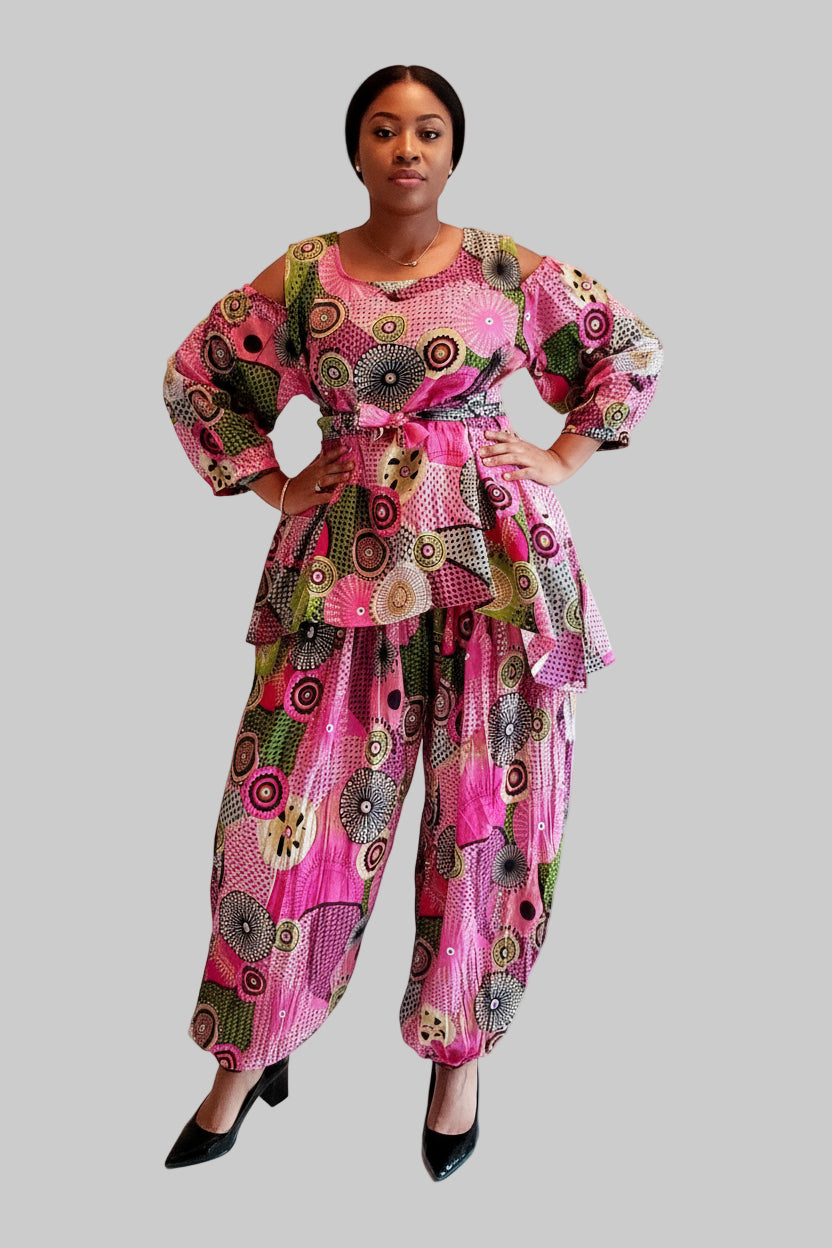 Harem Pant & Blouse Set/ Printed AA22-632 Pink