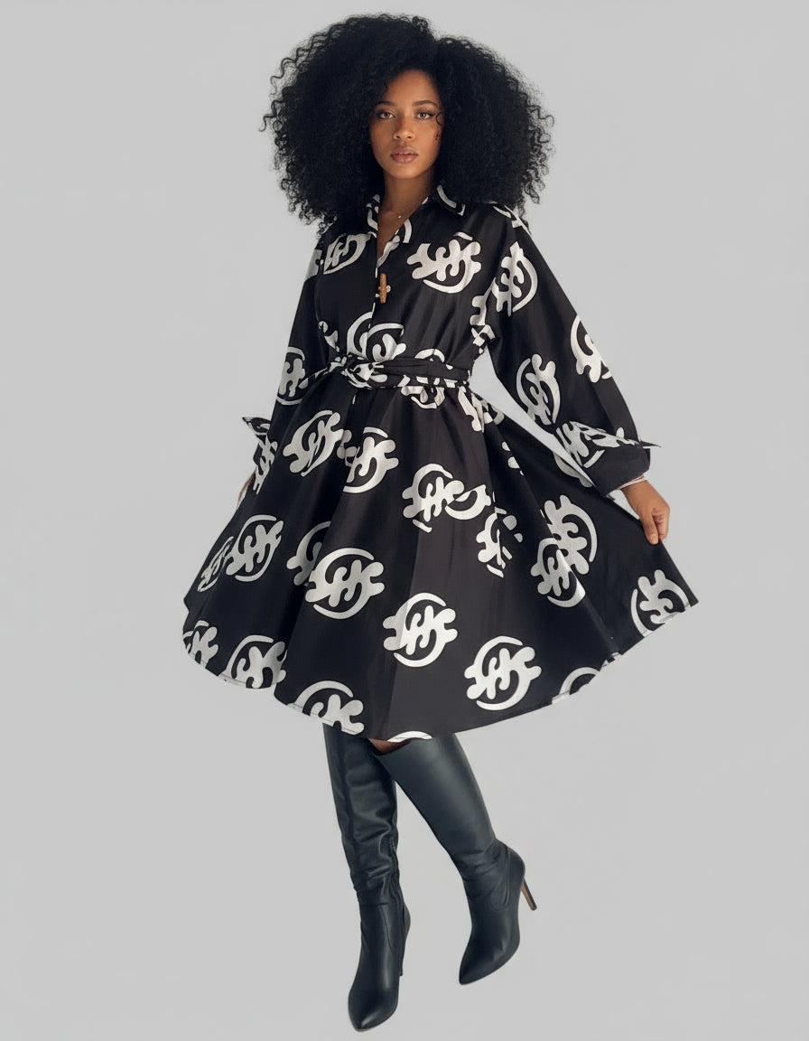 Cotton Swing Dress / Top - Black/ White Gyname 243