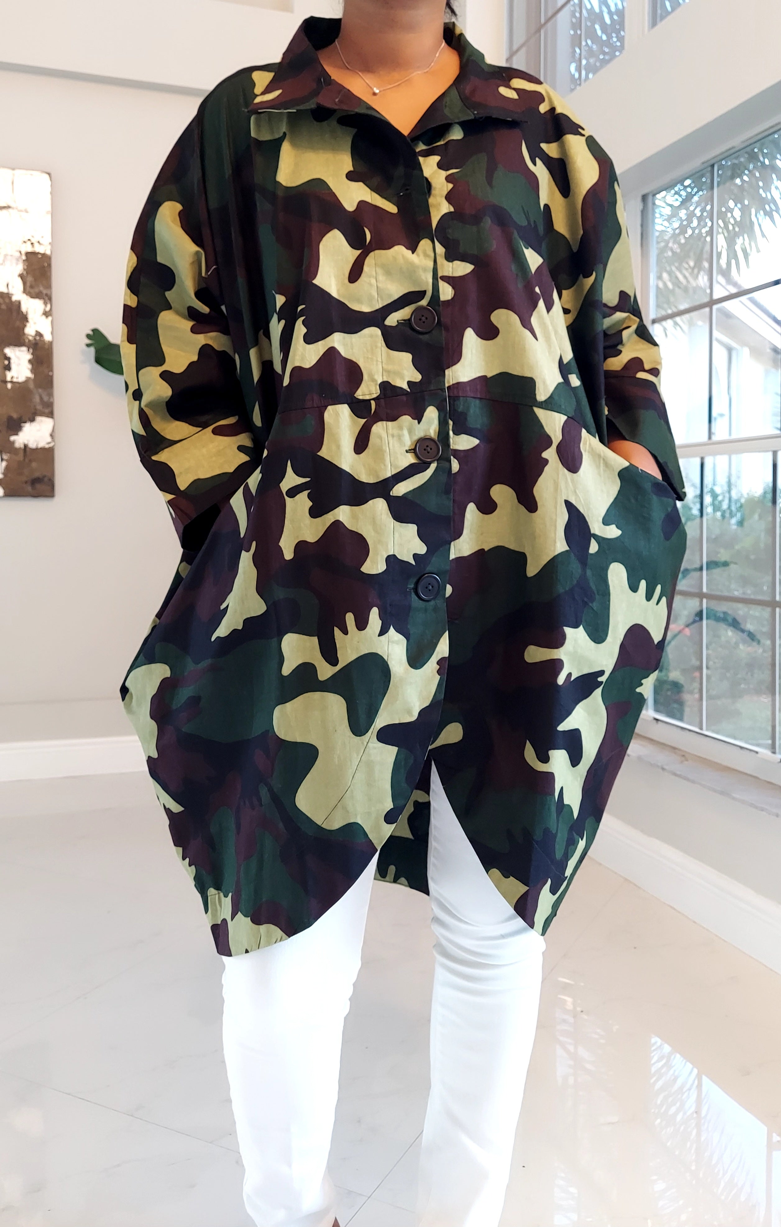 V Front Blouse Camouflage Print 160-63