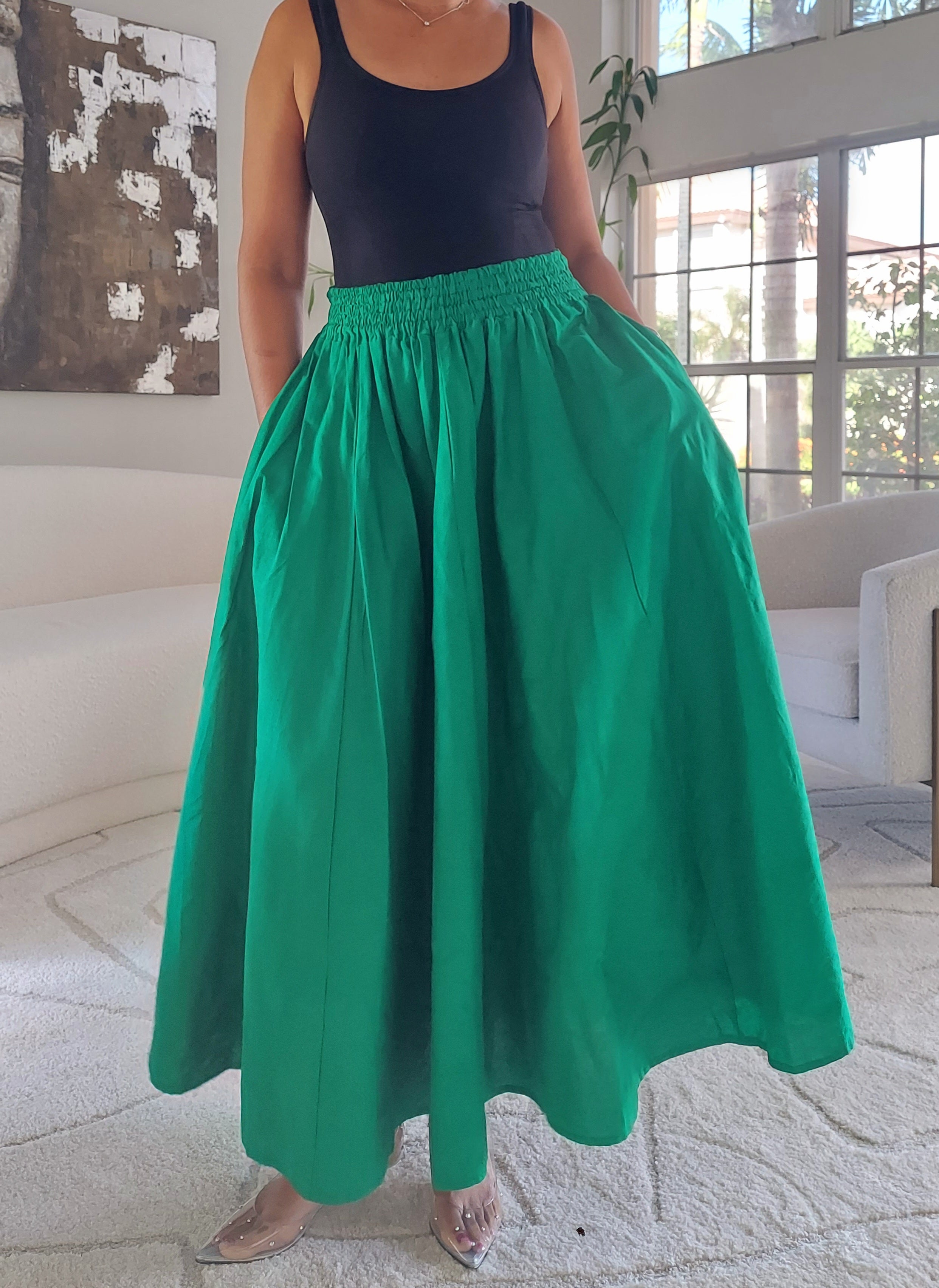 7001 Maxi Skirt- Solid Green