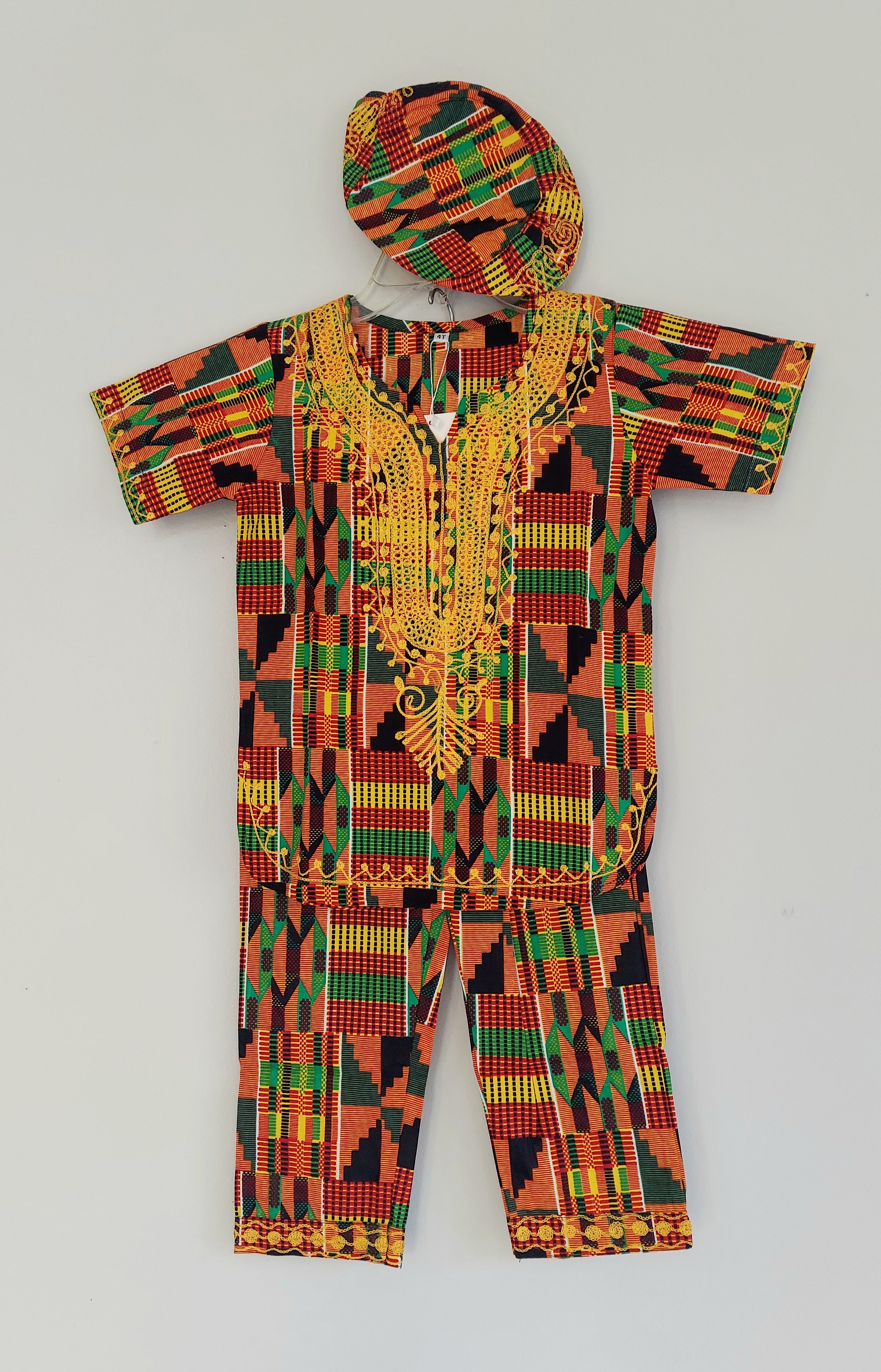 Boys 3 Pcs Kente Set / Orange