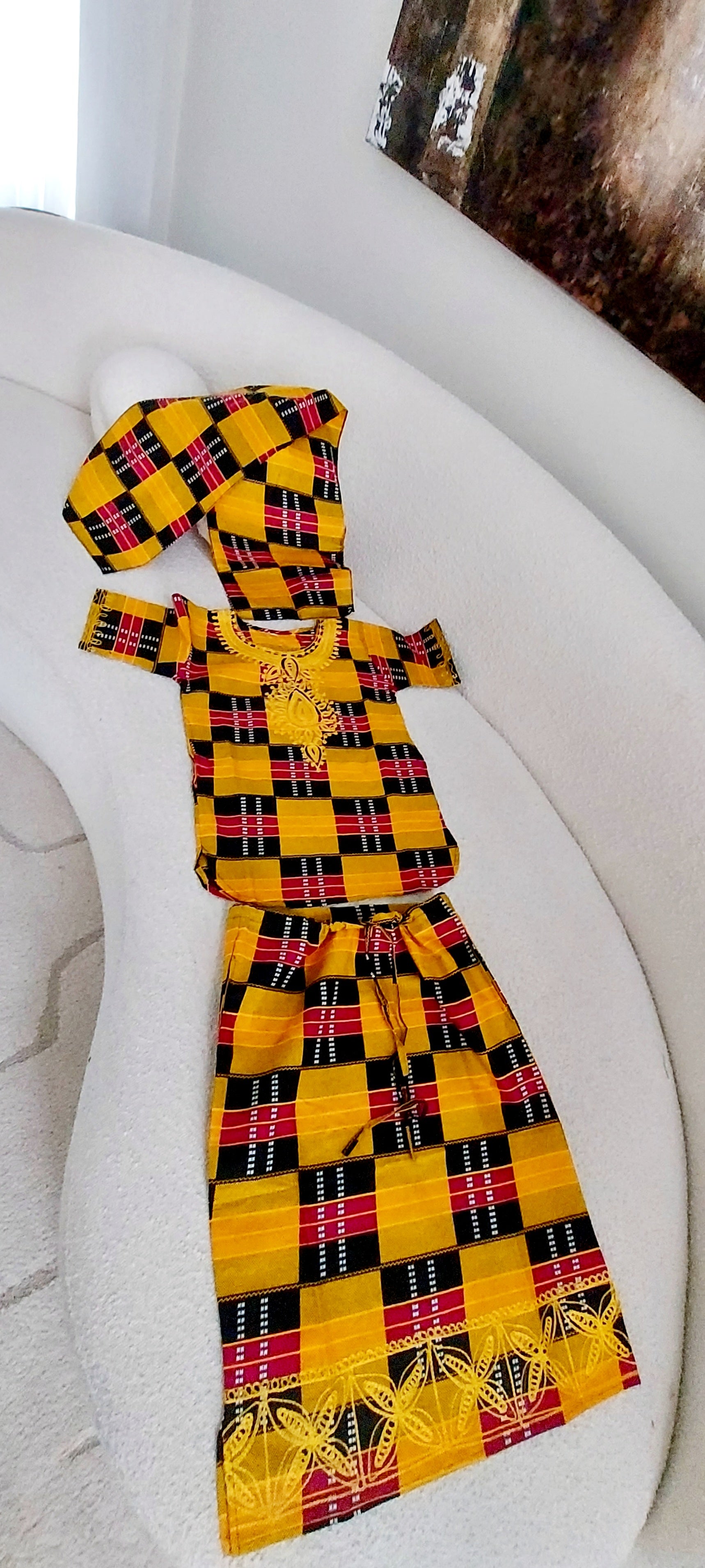 (Pack of 7)Girls/ Kids 3 Pcs Kente Skirt set F