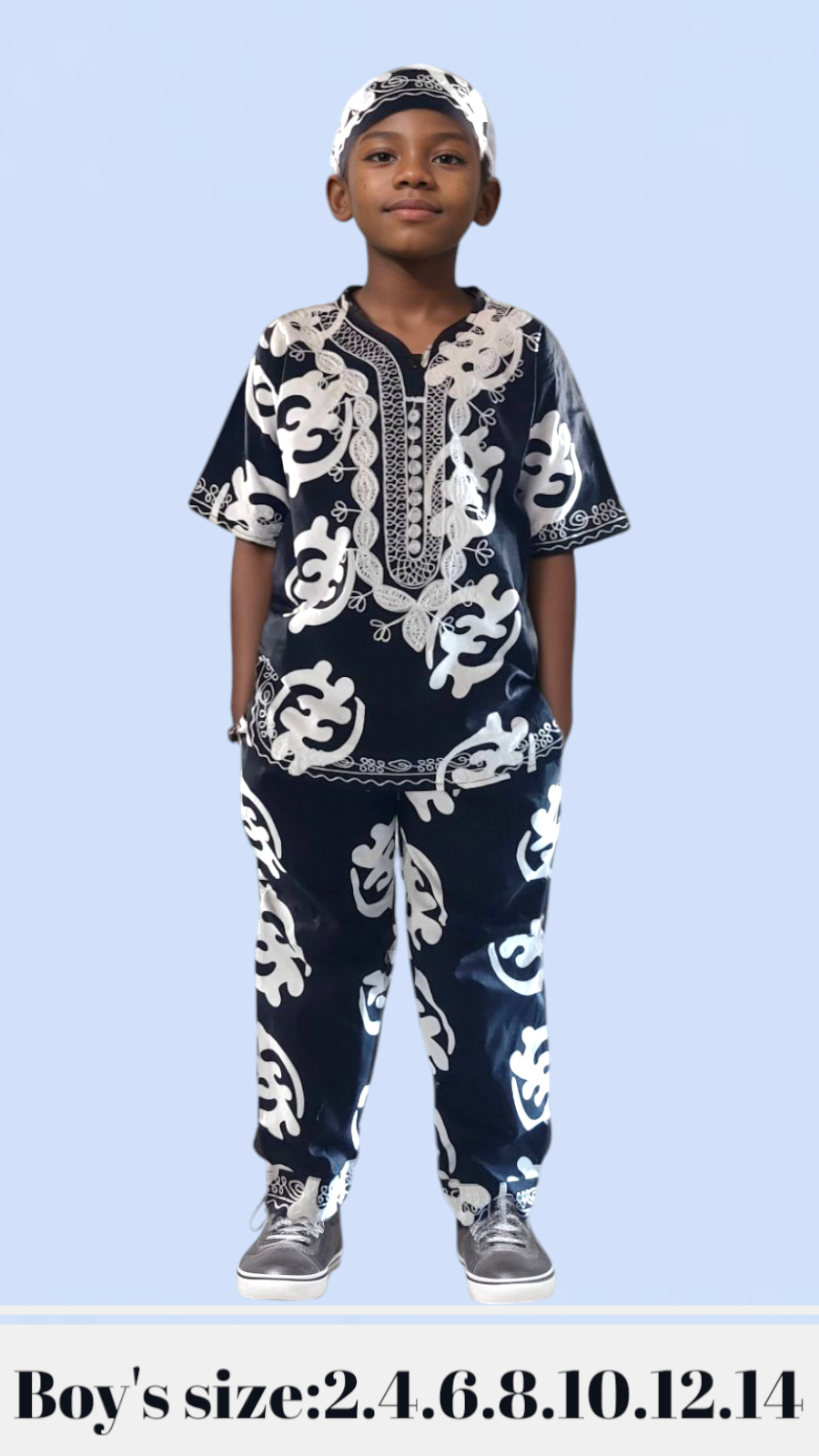 (Pack of 7) Boys 3 Pcs Sets/ Pant/Tunic/Kufi Hat - Gynmee Print