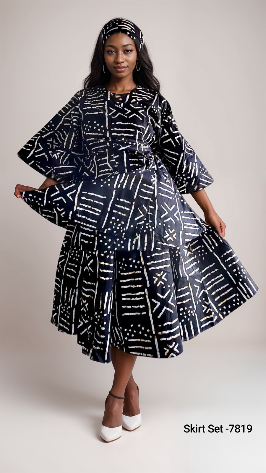 7819 Wrap Blouse & Mid Length Skirt Set