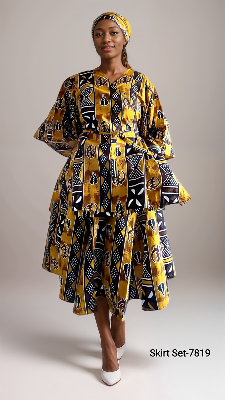 7819 Wrap Blouse & Mid Length Skirt Set