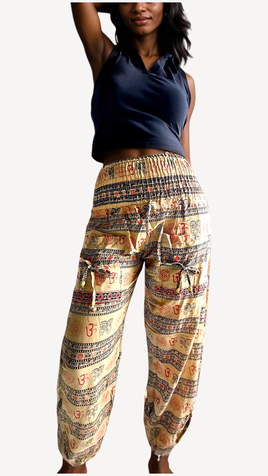 Cotton Yoga pants/ Hippie Boho Pants/ Ohm Print