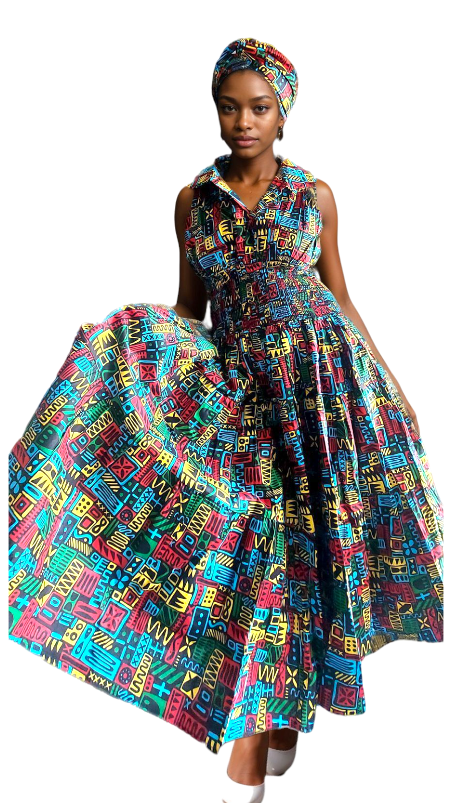 KVC24-1 Middi Halter Smock Dress