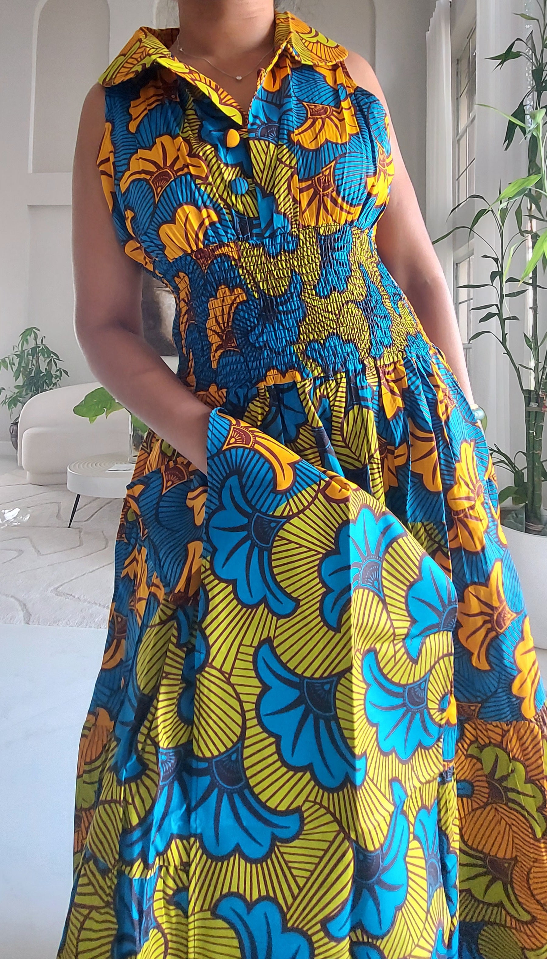 KVC24-3 Middi Halter Smock Dress