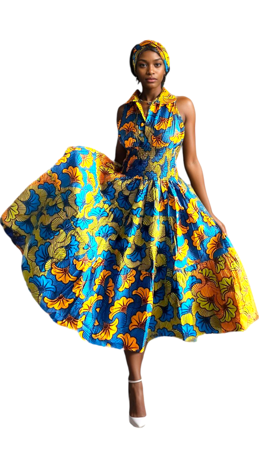 KVC24-3 Middi Halter Smock Dress