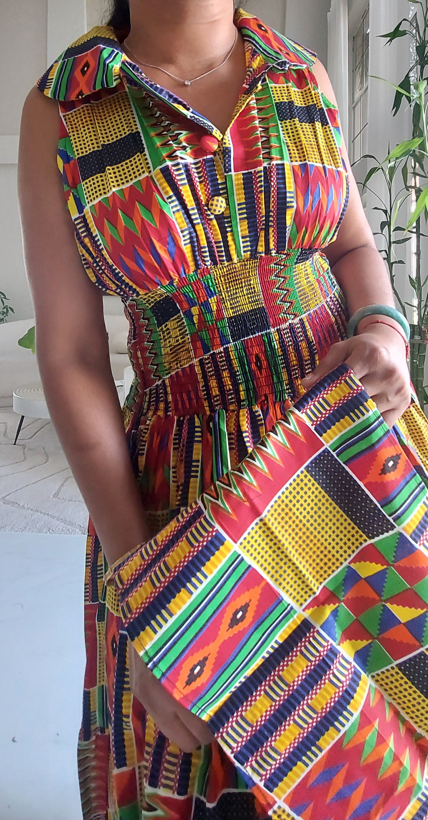 Middi Halter Smock Dress Kente kVC24-2