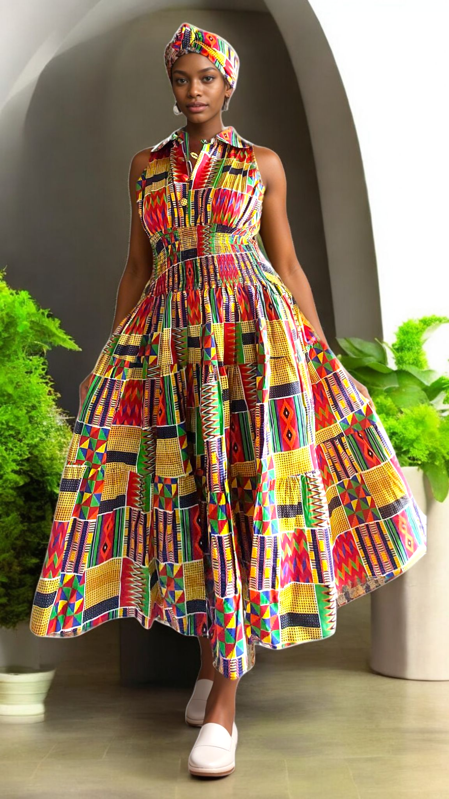 Middi Halter Smock Dress Kente kVC24-2