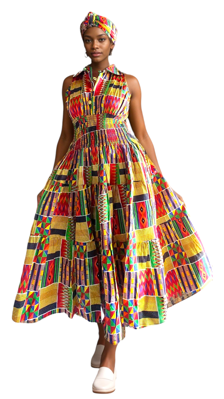 Middi Halter Smock Dress Kente kVC24-2