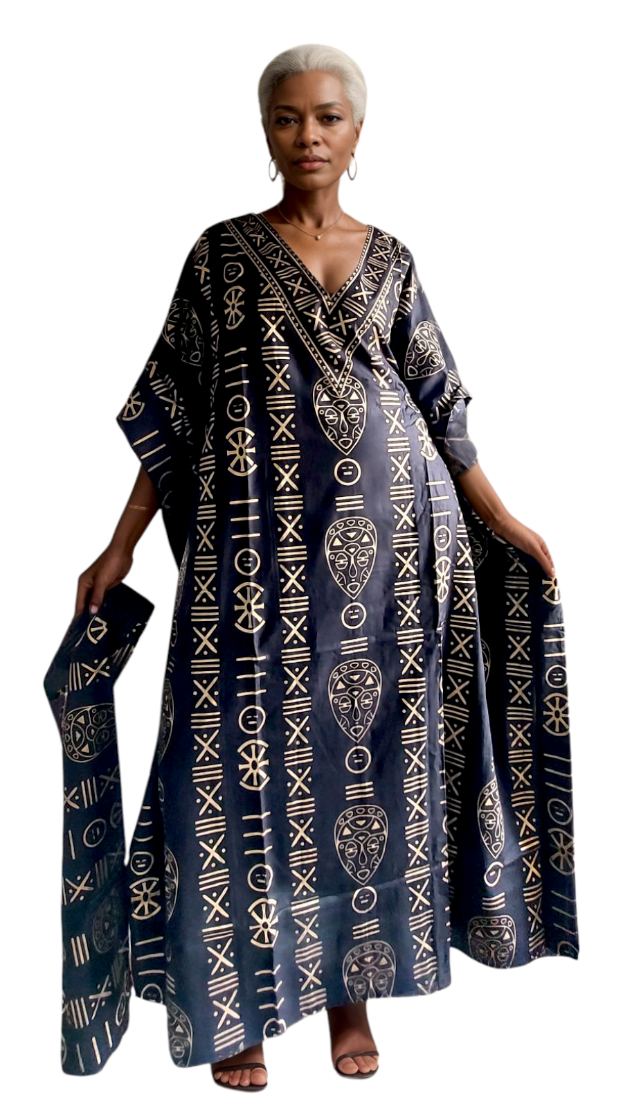 Kaftan Dress / Tribal Print Black/White KF02