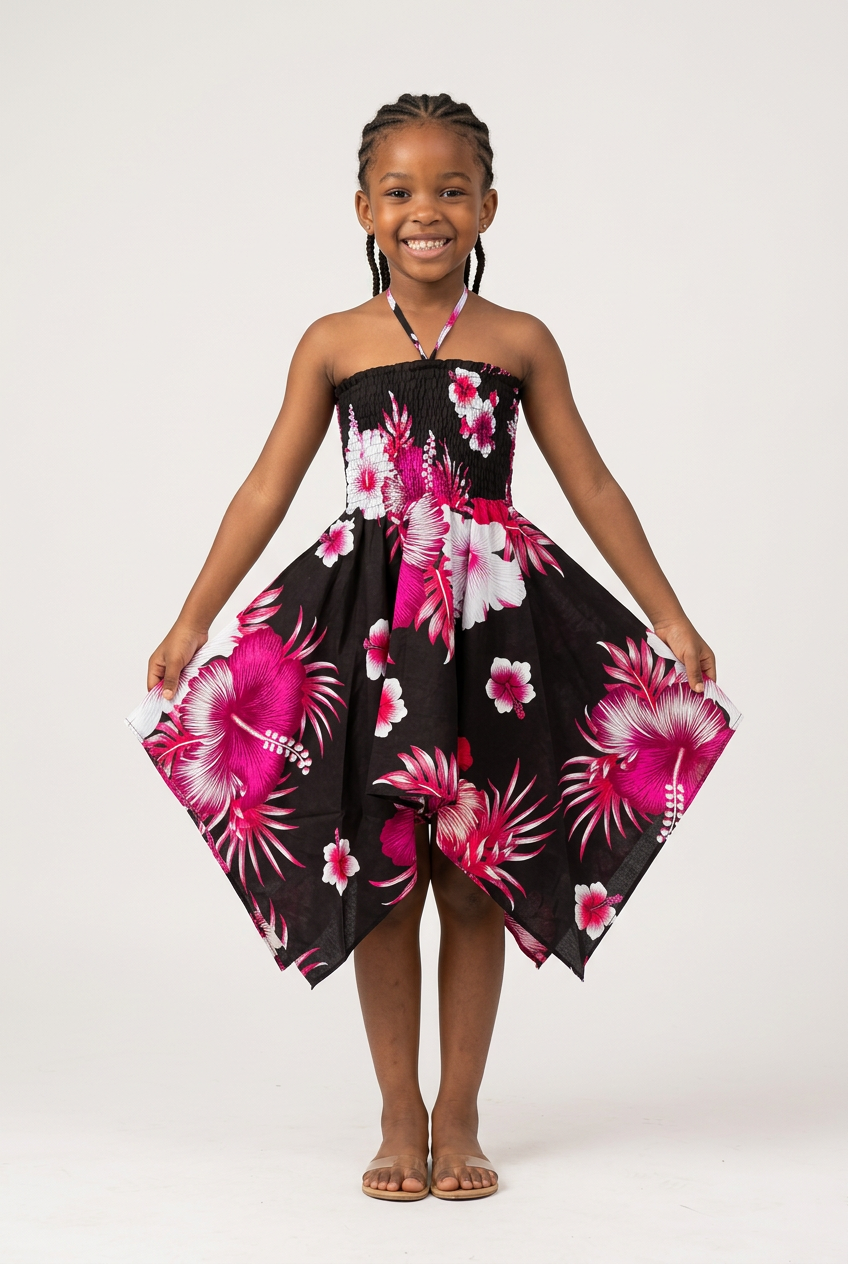 Kids/ Girls Hawaiian Floral Dress -Dark  KRN113 (Pack of 6,12)