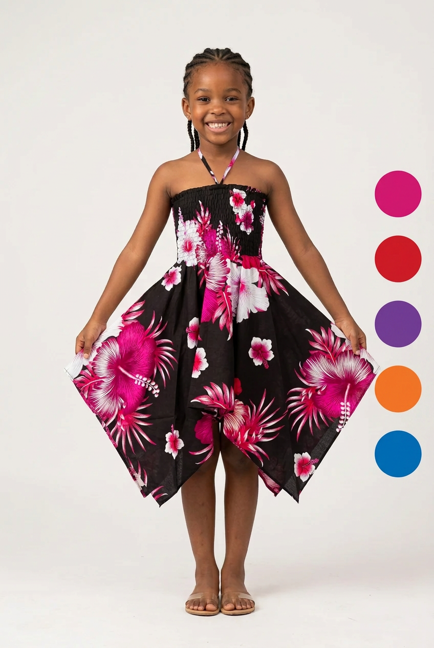 Kids/ Girls Hawaiian Floral Dress -Dark  KRN113 Dark (Pack of 6,12)