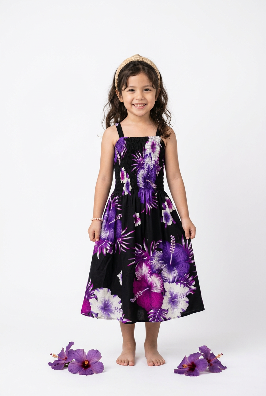 Kids/ Girls Hawaiian Floral Dress -  KRN112 Dark (Pack of 6,12)