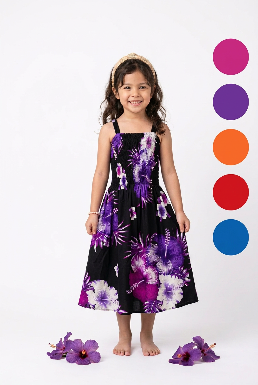 Kids/ Girls Hawaiian Floral Dress -Dark  KRN112 Dark (Pack of 6,12)