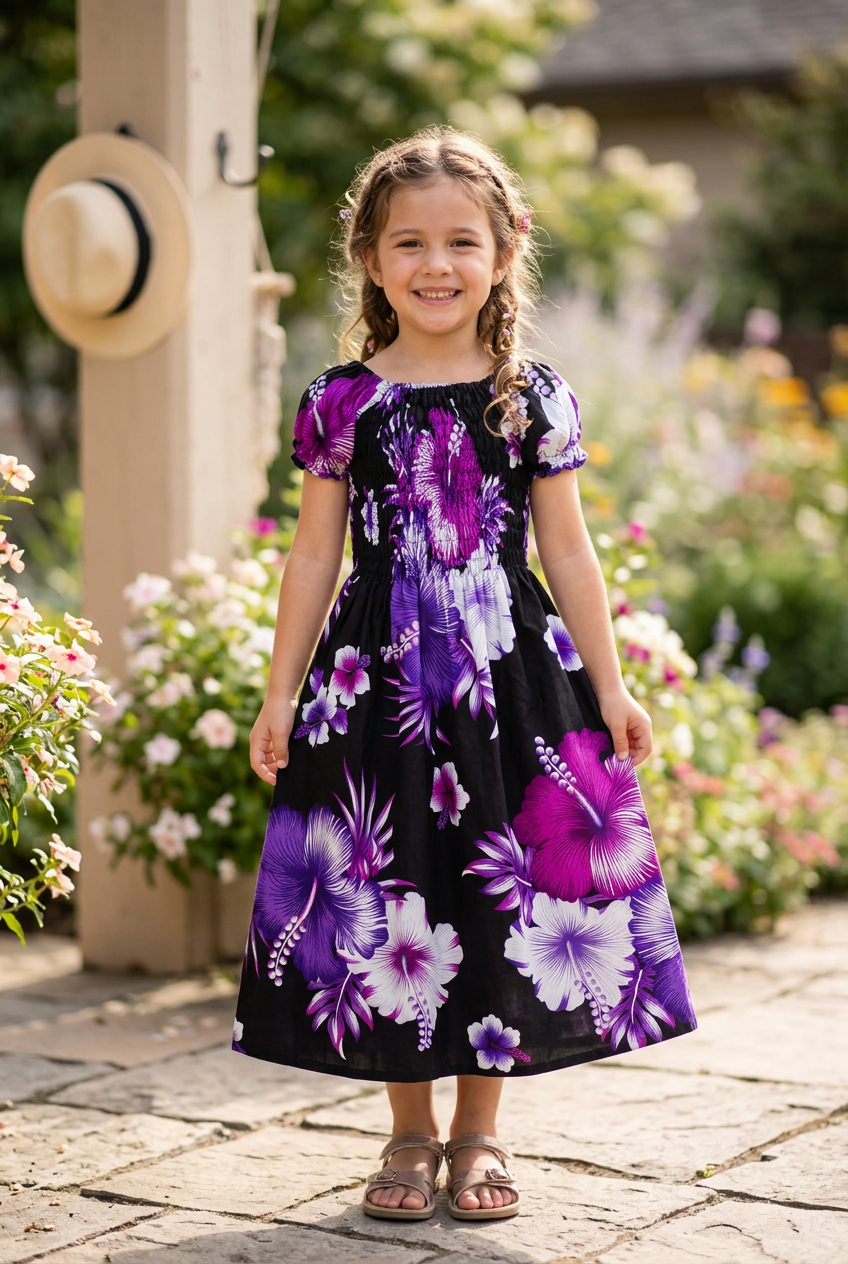 Kids/ Girls Hawaiian Floral Dress - KRN111 Dark (Pack of 6,12)