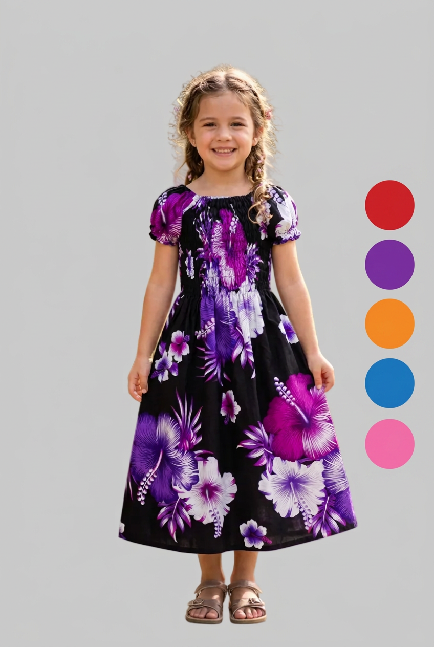 Kids/ Girls Hawaiian Floral Dress - KRN111 Dark (Pack of 6,12)