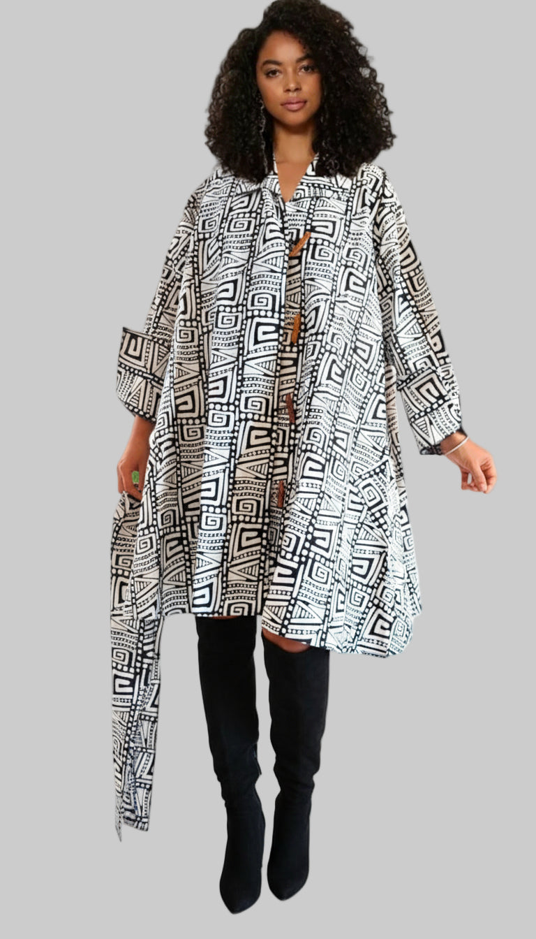 Cotton Swing Dress / Top- Geometric Pattern 243