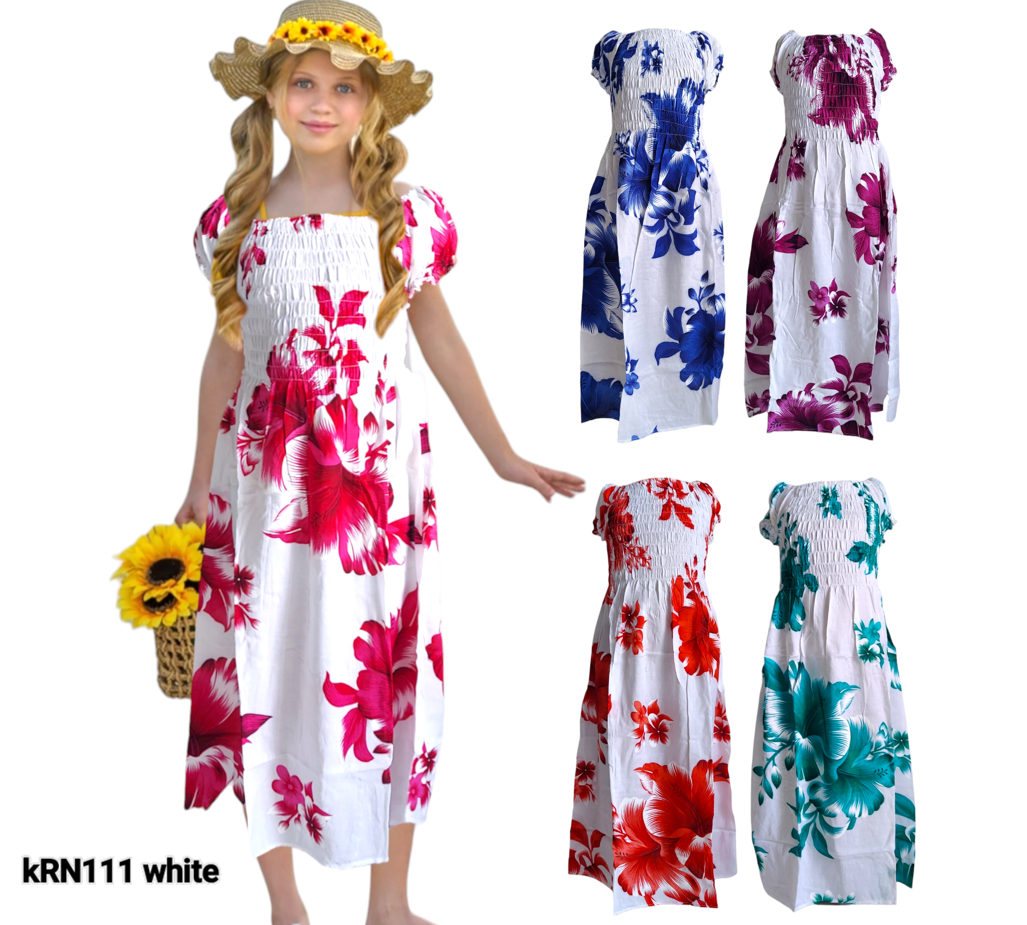 Kids/ Girls Hawaiian Floral Dress - KRN111  Light (Pack of 6,12)
