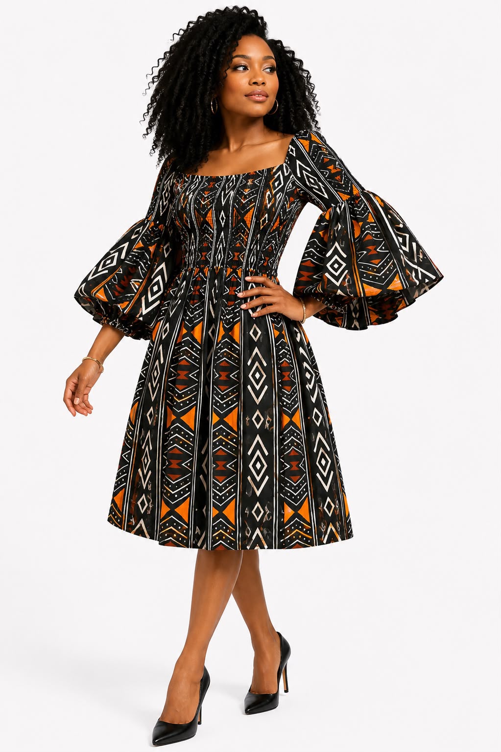 Amara African Print Middi Dress  036 P4