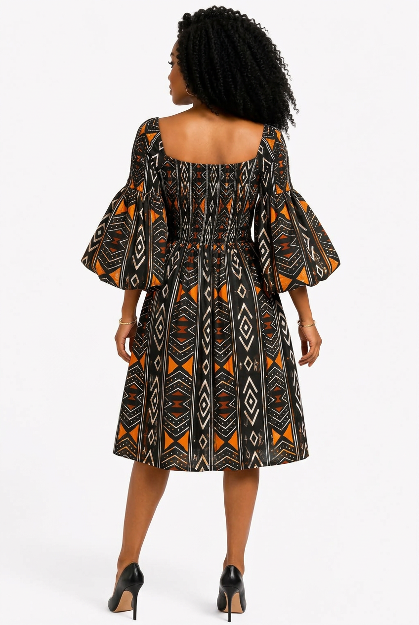 Amara African Print Middi Dress  036 P4