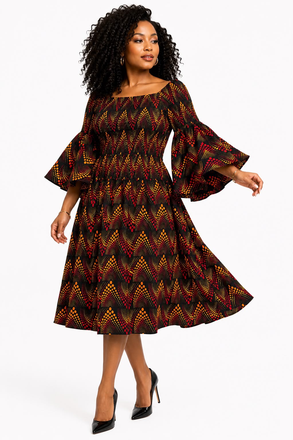 Amara African Print Middi Dress  036 P3