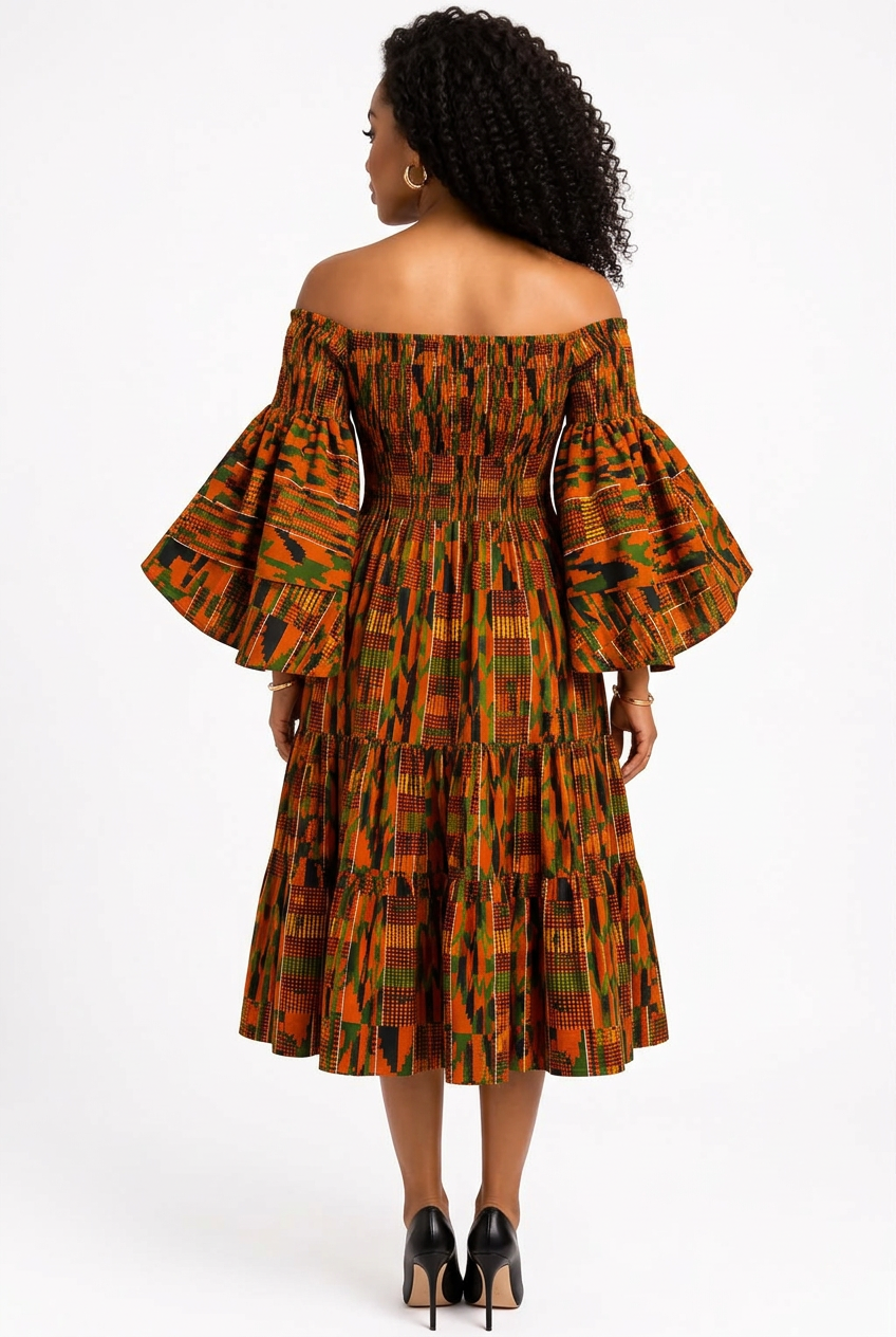 Amara African Print Middi Dress  036 P1