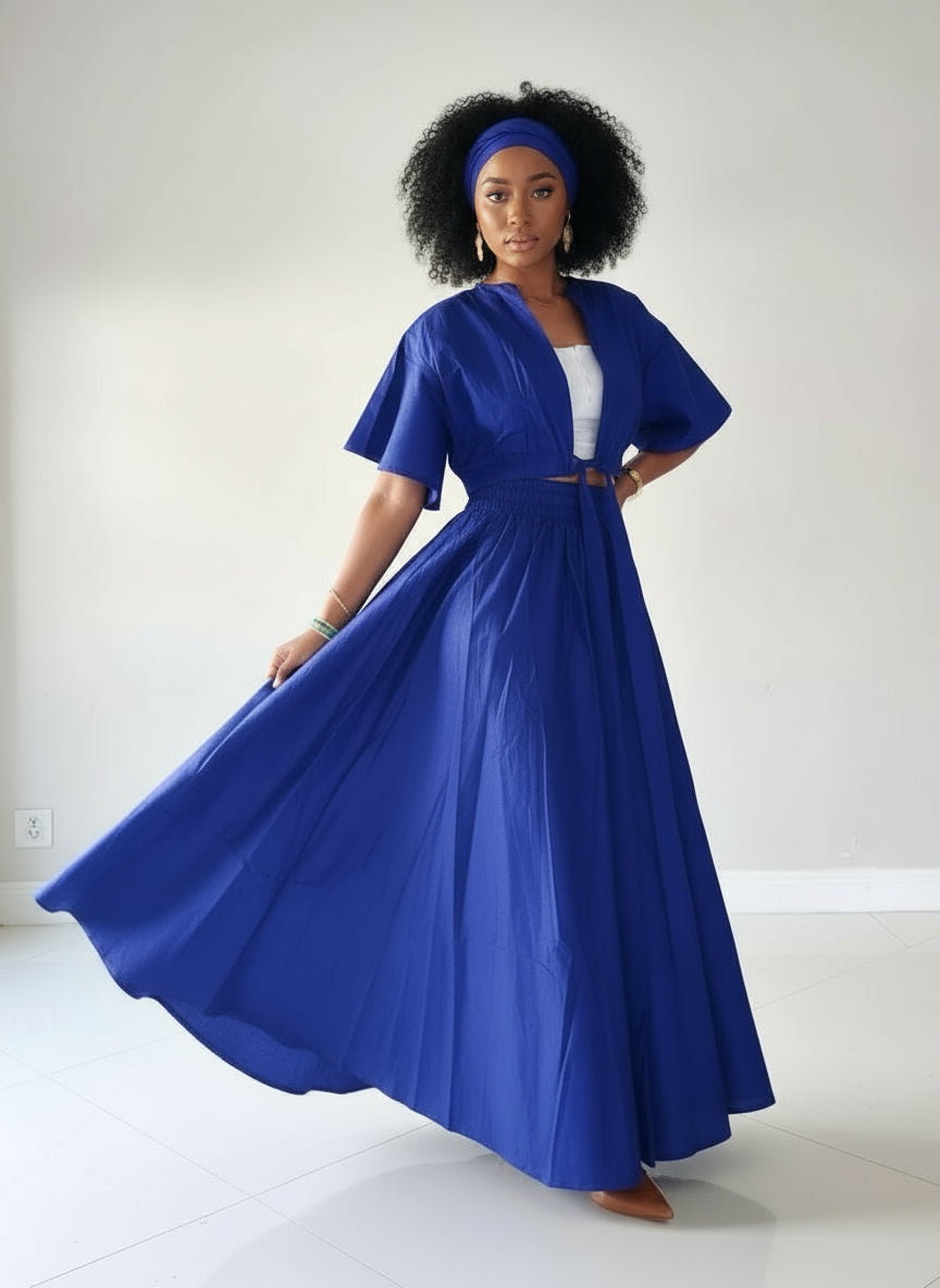 Women Cotton Skirt & Crop Top - Royal Blue
