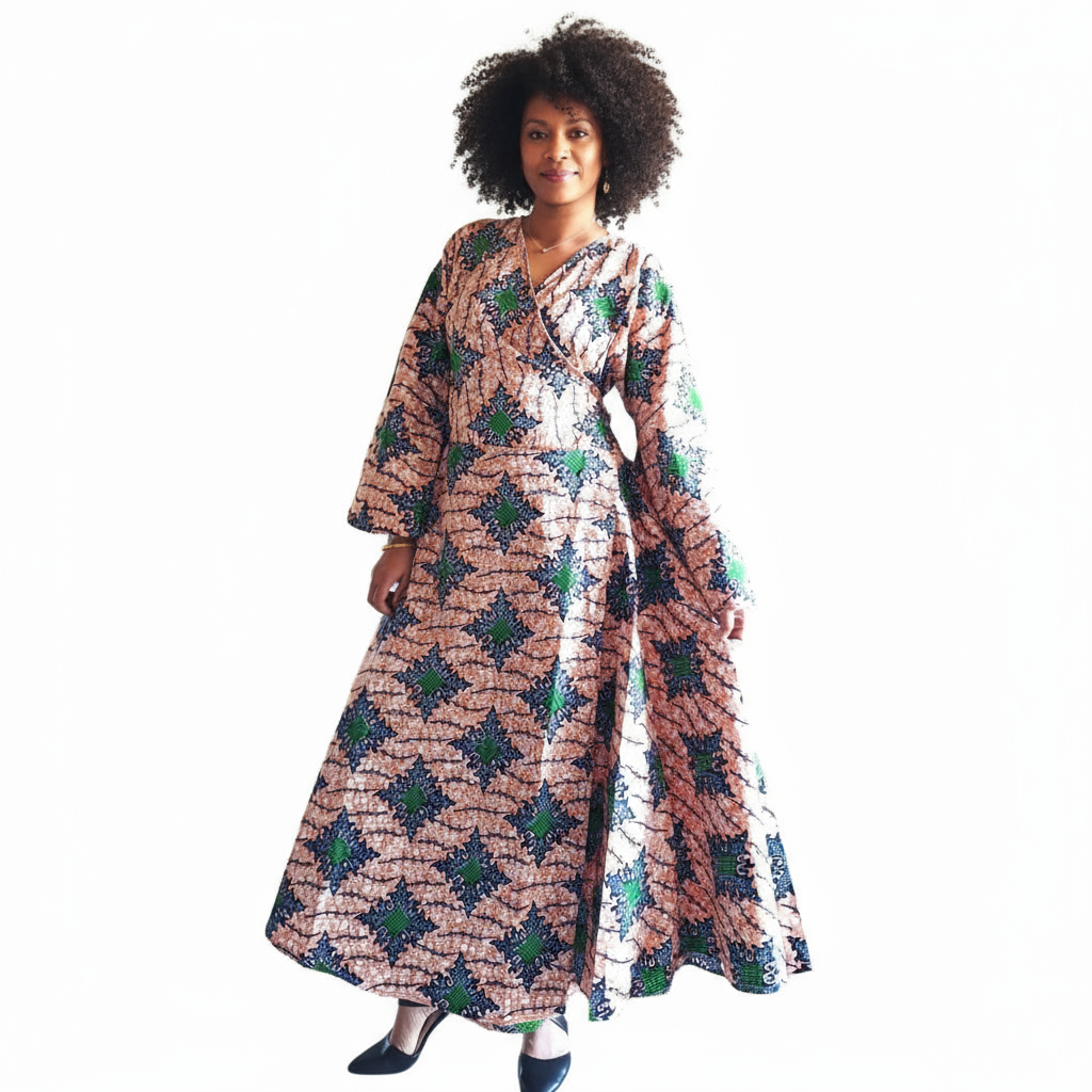 1014 Combo - Long Wrap Dress + Pocketbook Set