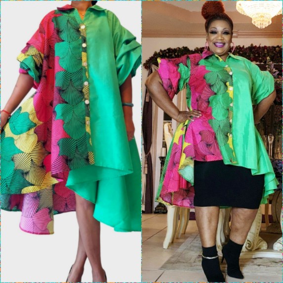 Swing Dress/ Faux Silk/ Ruffle Sleeve - Two Tone 25013