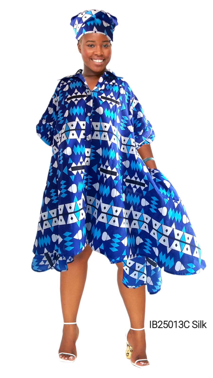 IB25013 - Swing Dress/ Faux Silk / Printed C