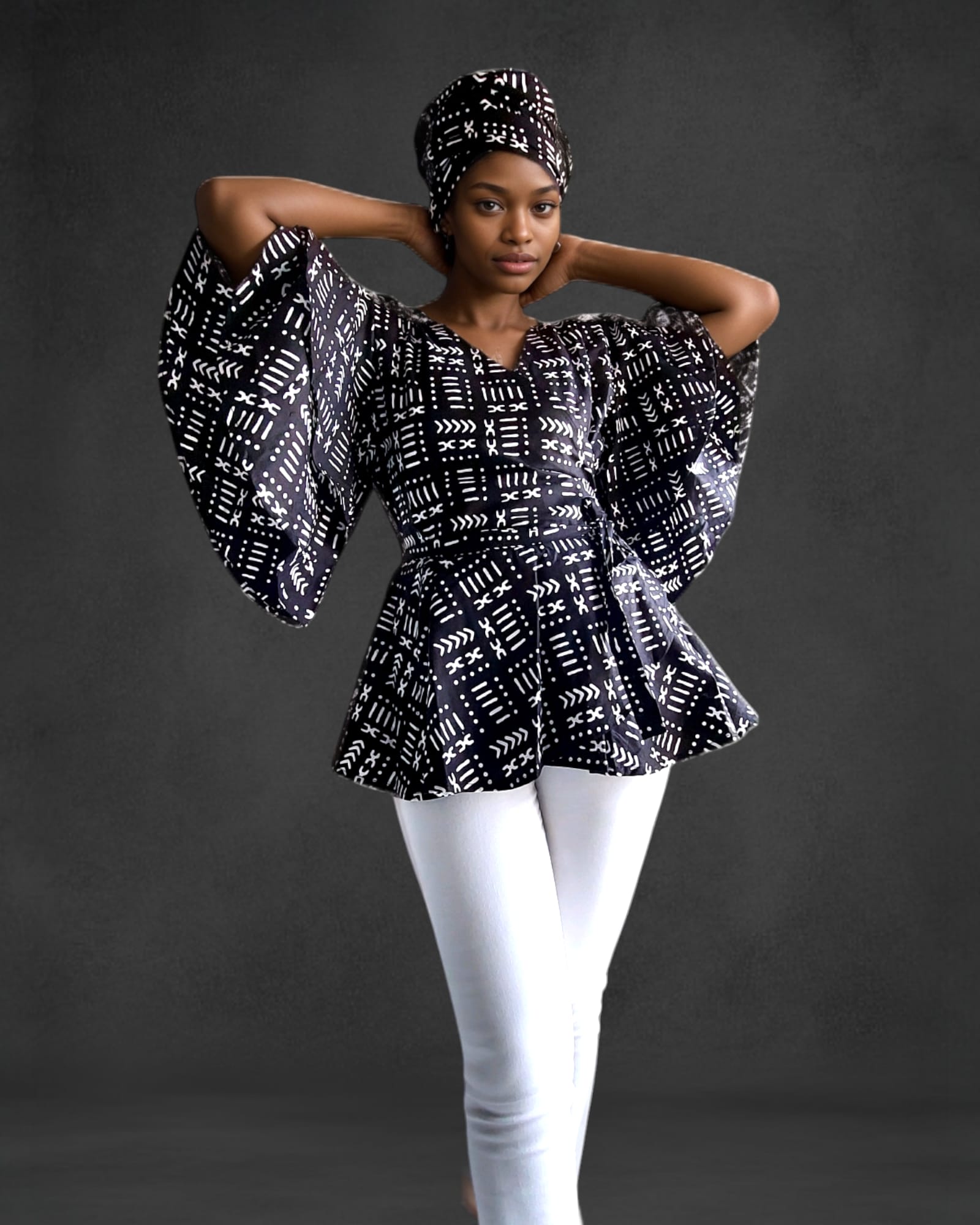 1203 - Wrap Blouse/ Tribal Print60B