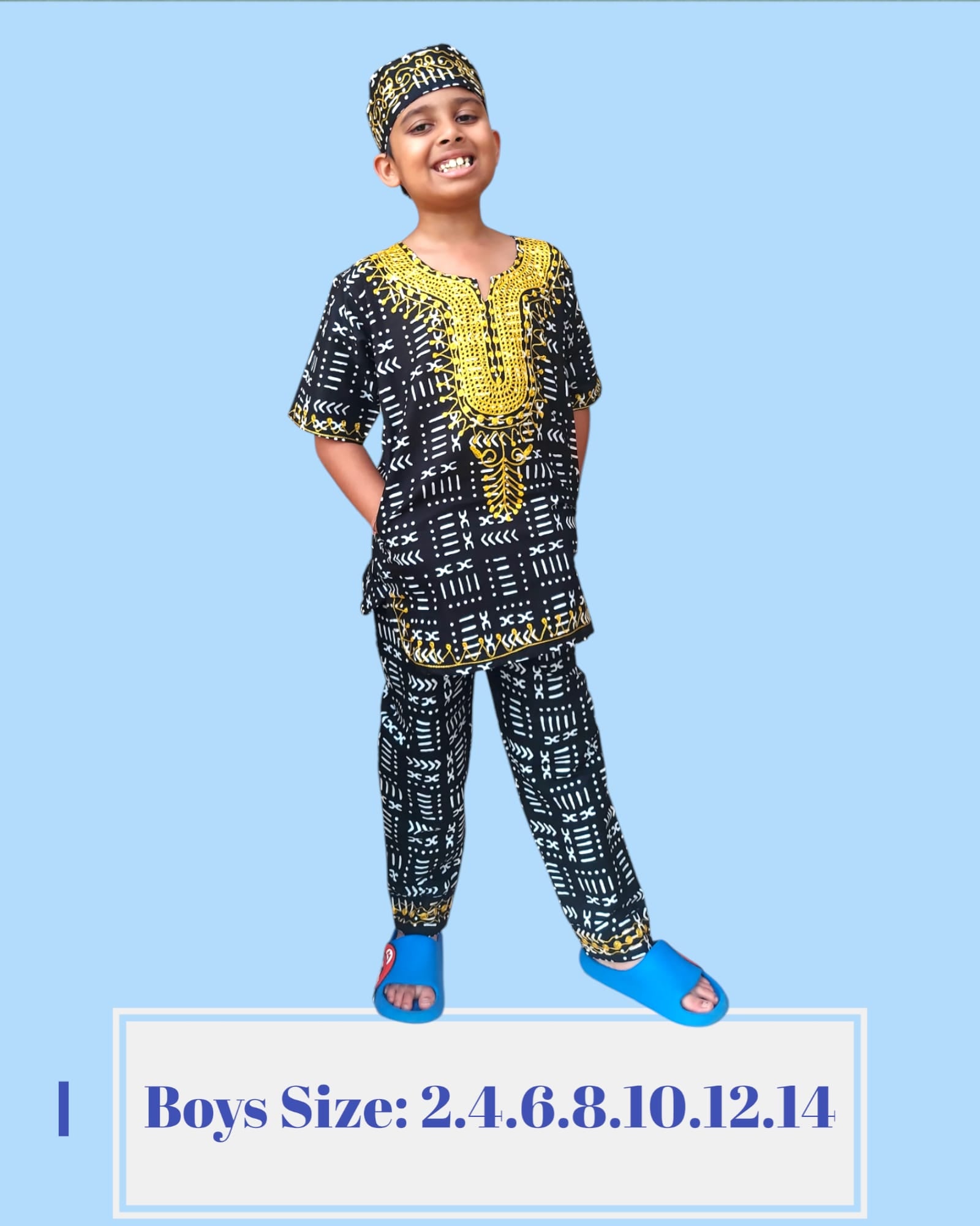 (Pack of 7) Boys 3 Pcs Sets/ Pant/Tunic/Kufi Hat I