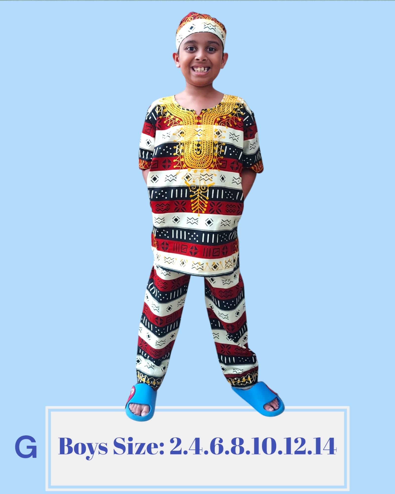 (Pack of 7) Boys 3 Pcs Set/ Pant/Tunic/Kufi Hat G