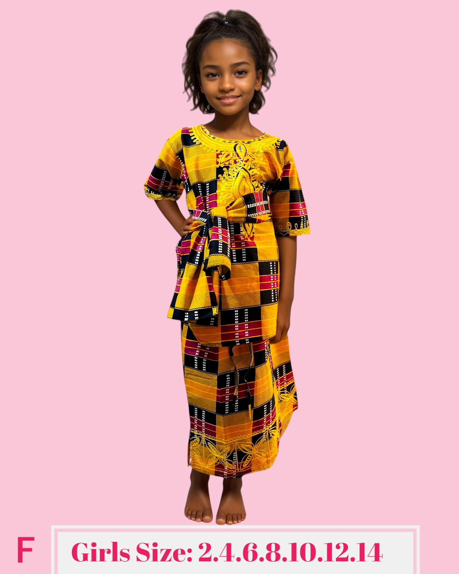 (Pack of 7)Girls/ Kids 3 Pcs Kente Skirt set F