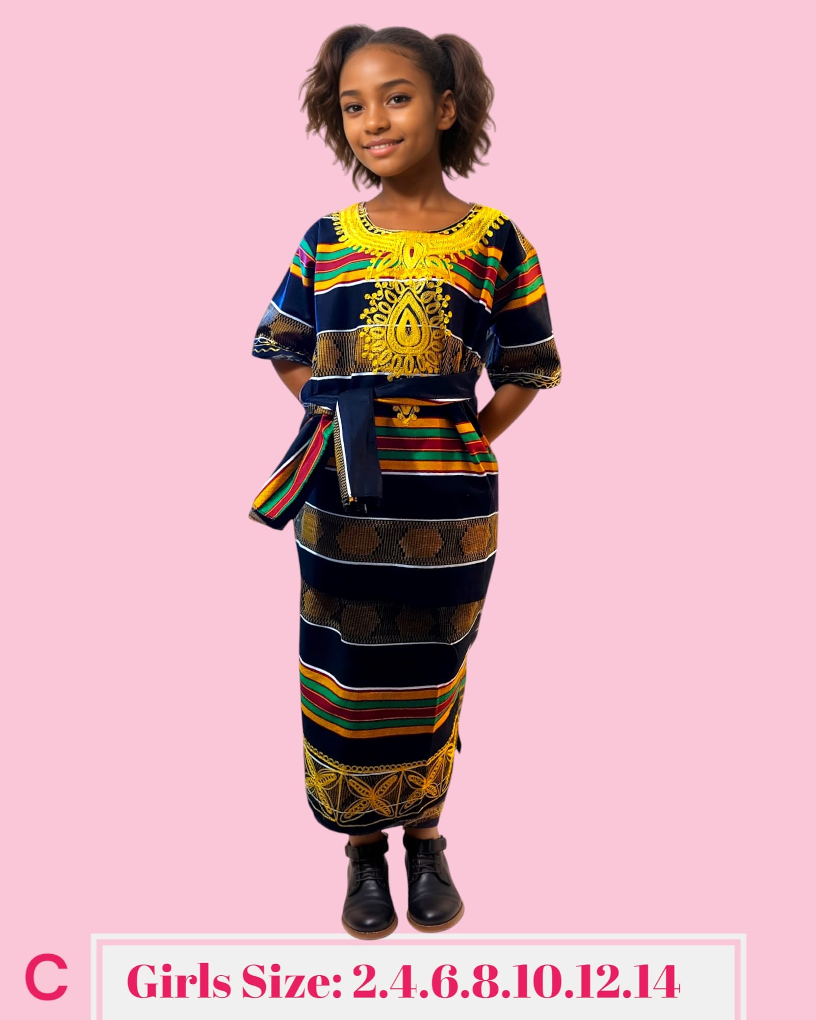 (Pack of 7)Girls/ Kids 3 Pcs Kente Skirt set C