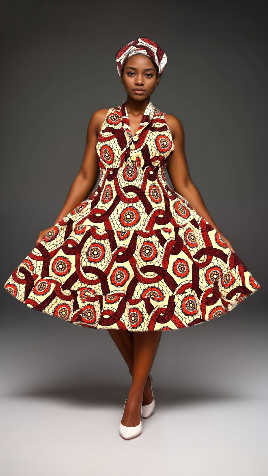 5006 - Woman's Mid-Length Smock Dress With Scarf Print 423