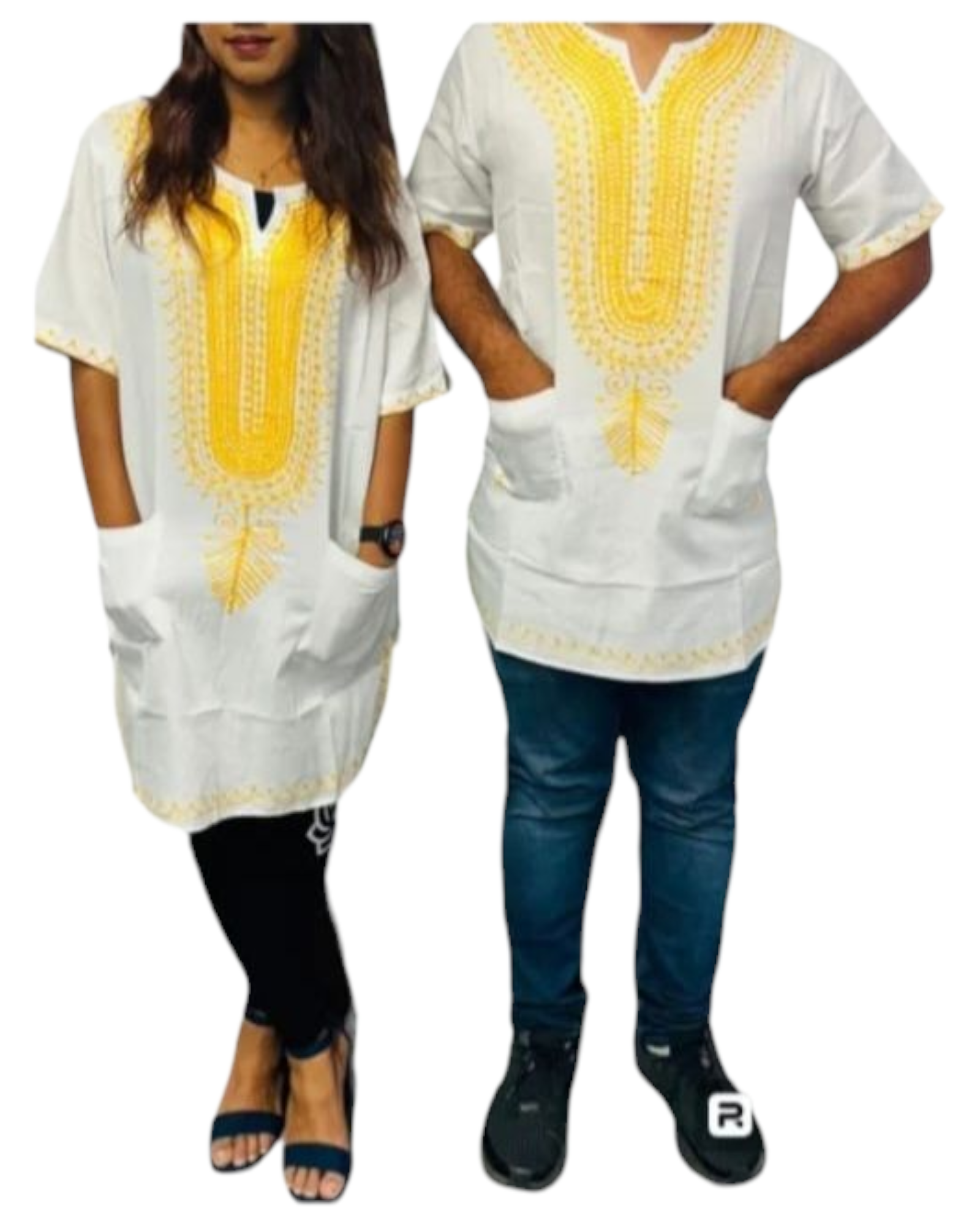 M031 Unisex/ Men/women kurta  Embroidery Top - White