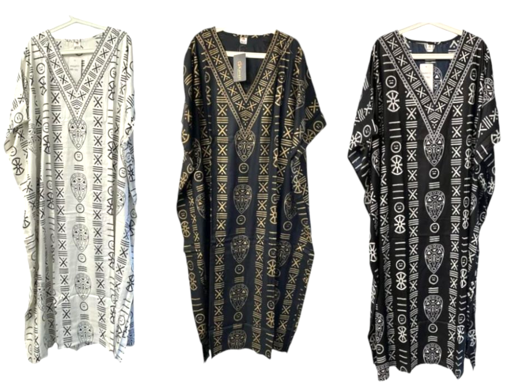 Kaftan Dress / Tribal Print White/Black KF02
