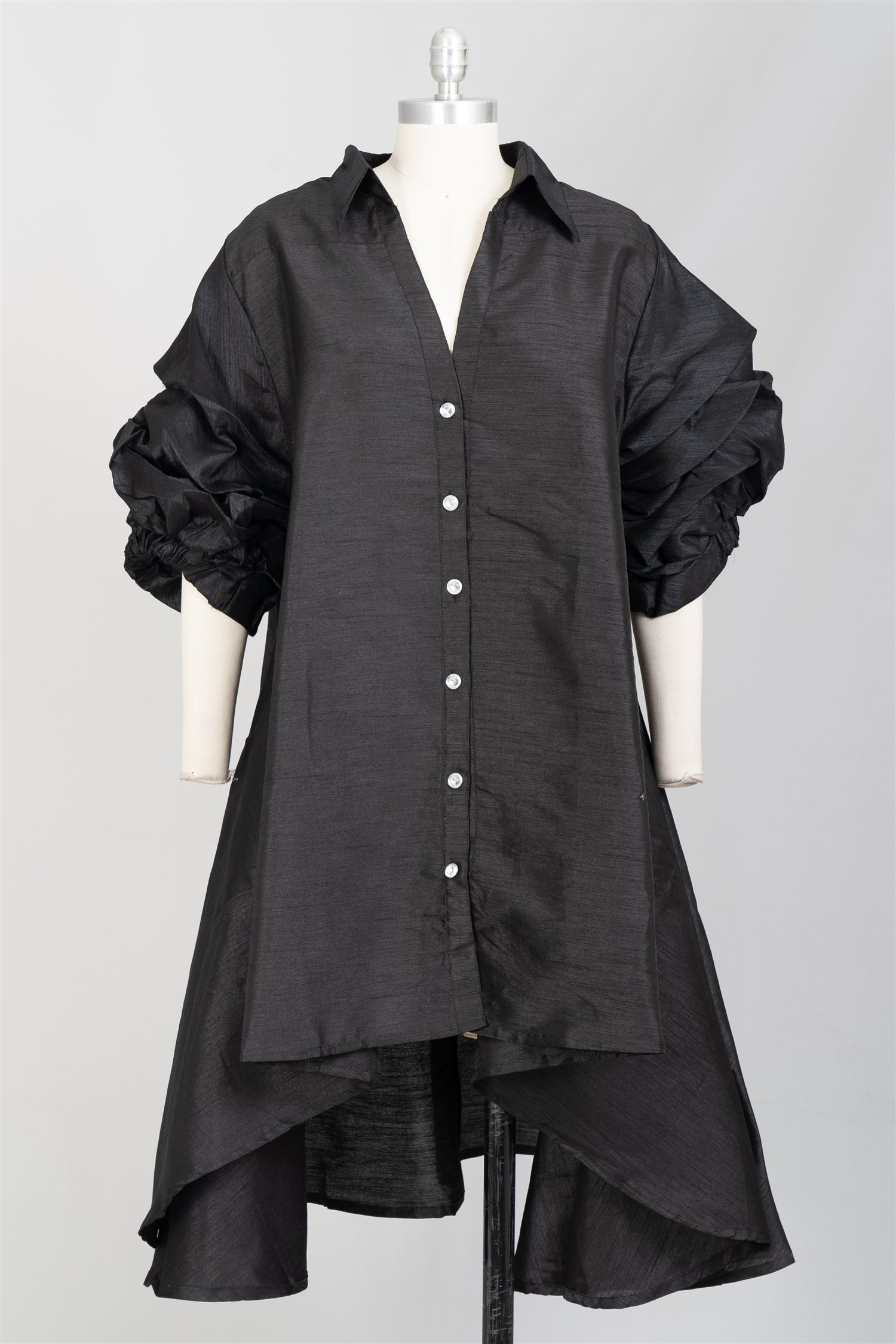 Swing Dress/ Faux Silk/ Ruffle Sleeve - 25013 Black