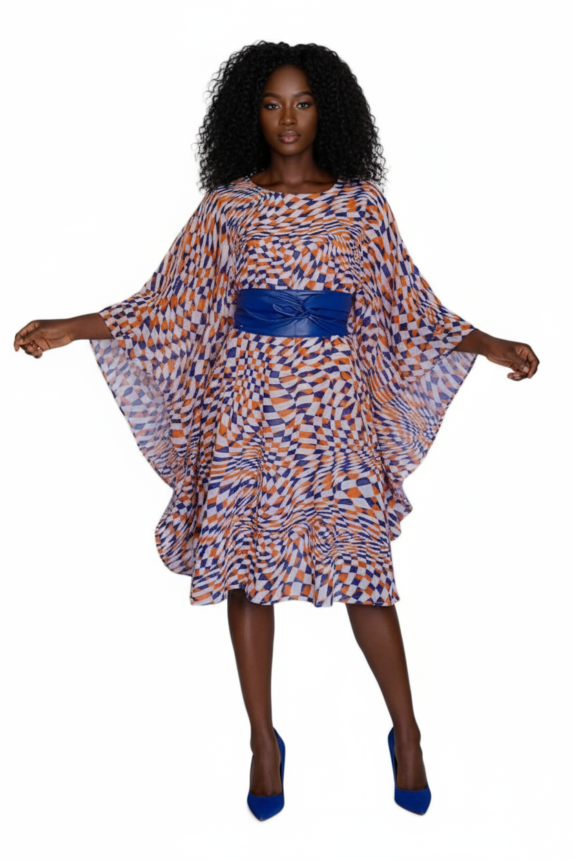 AA17-777 Women Chiffon Dress with Wing Sleeves