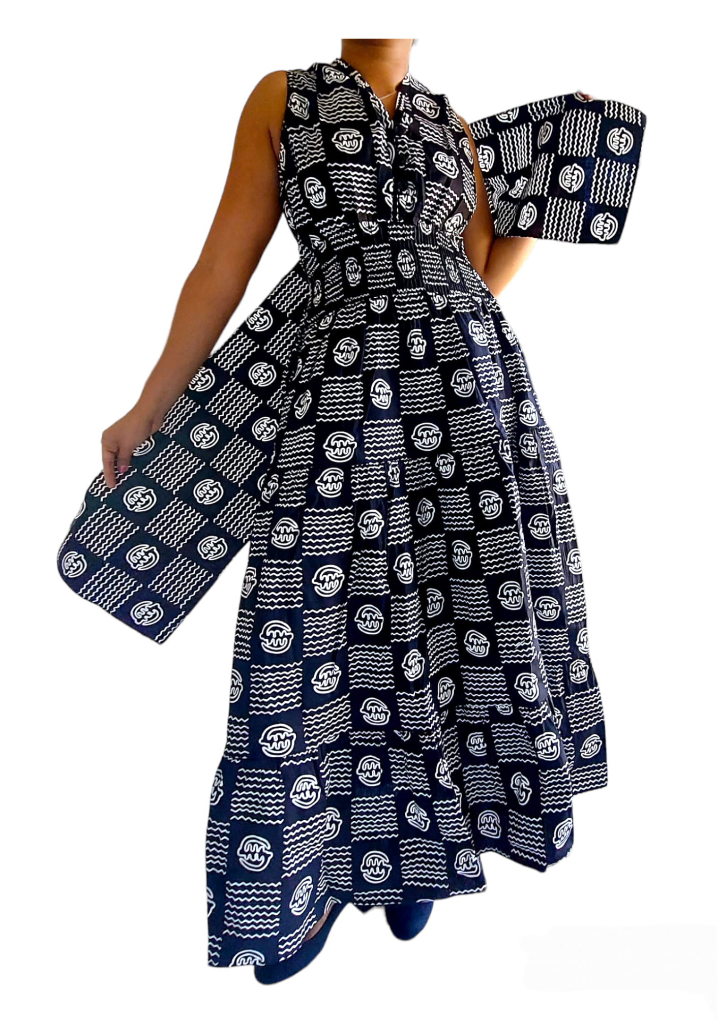 3028L - Long Smocked Dress With Scarf