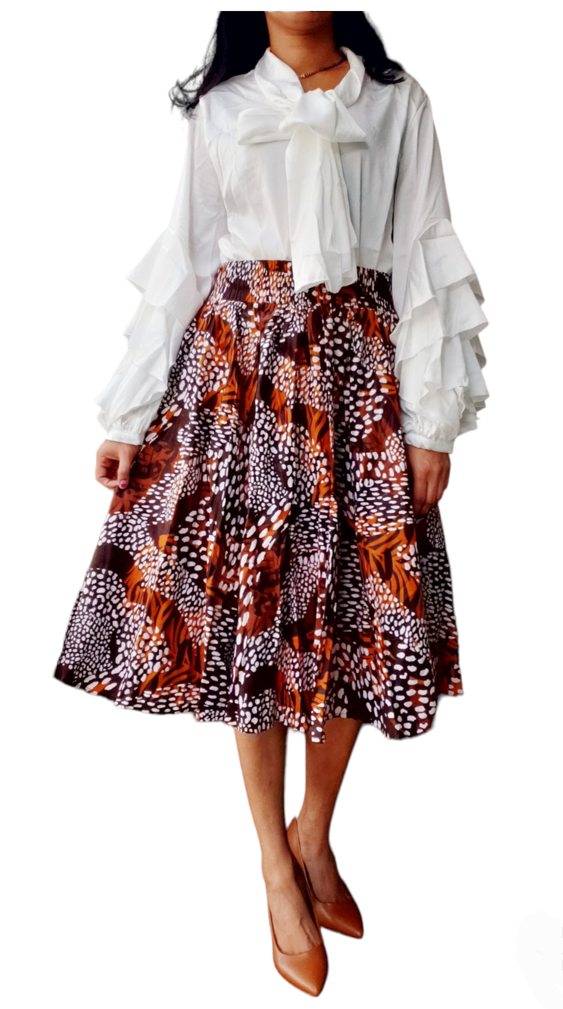 521 Mid Length Skirt - Brown/Cream