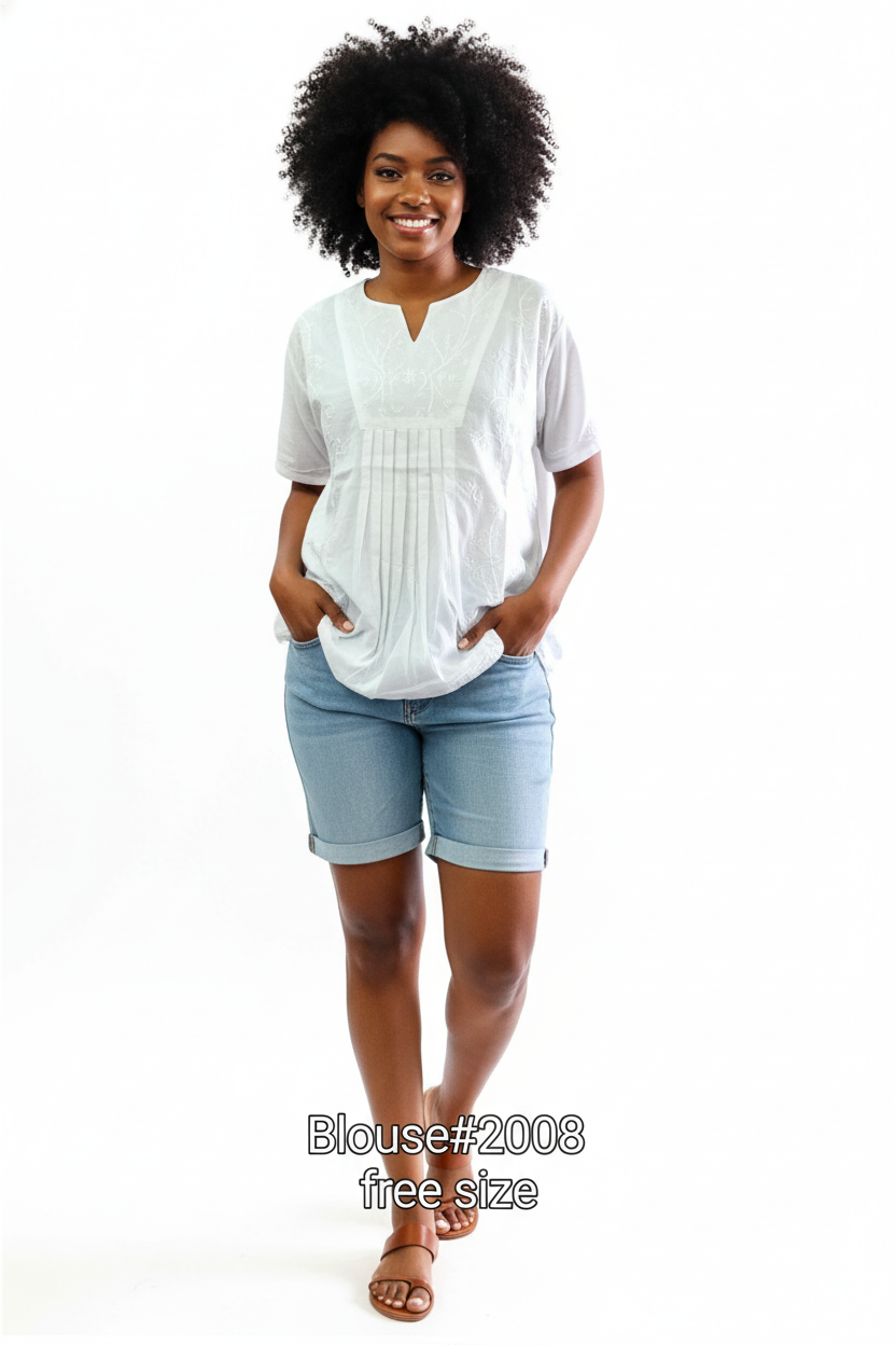 White Cotton Embroidery Blouse 2008